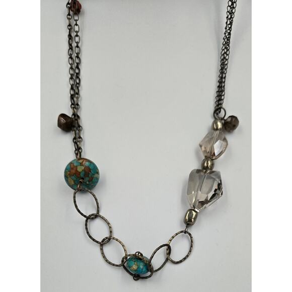 Long Boho Necklace with Various Beads Including Faux Turquoise and Faux Amber - Picture 2 of 15